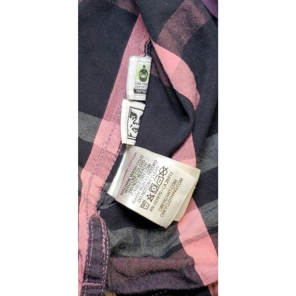 Obey Men's Size XXL Organic Cotton Button Down Shirt Purple Black Casual C12-3 - Picture 6 of 8